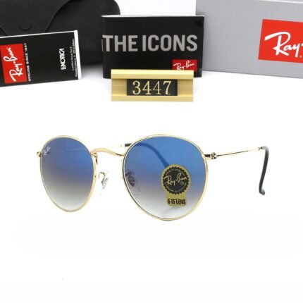 Ray Ban Round Flat Lenses Gold and Blue Gradient Sunglasses