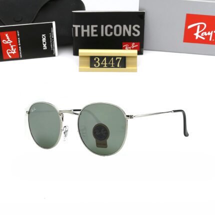 Ray Ban Round Flat Lenses Silver and Black Sunglasses