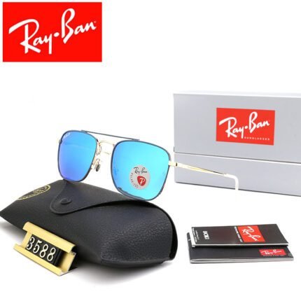 Ray Ban polarized silver and sky blue square framed sunglasses