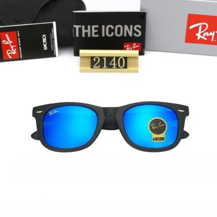 Ray Ban dark blue color film reflective lens square sunglasses with strong UV protection, unisex style