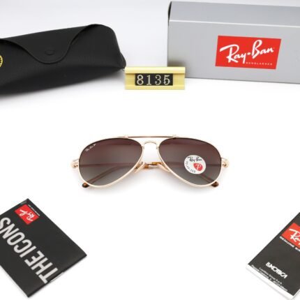 Ray Ban aviator gold and dark brown square circular large frame sunglasses