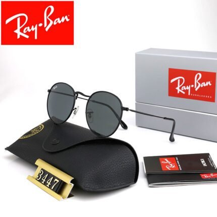 Ray Ban Round Flash Lenses black rimmed sunglasses for both men and women