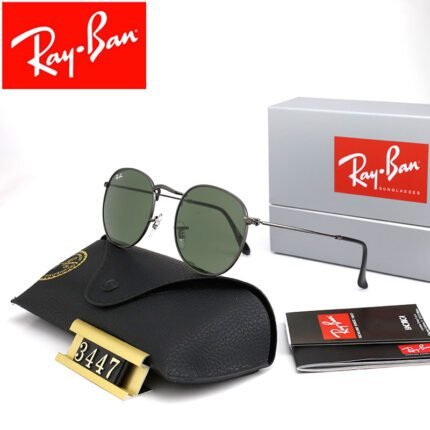 Ray Ban Round Flash Lenses with black edges and green sunglasses available for both men and women