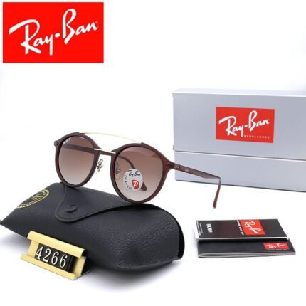 Ray Ban Wine Red Double Beam Round Frame Sunglasses