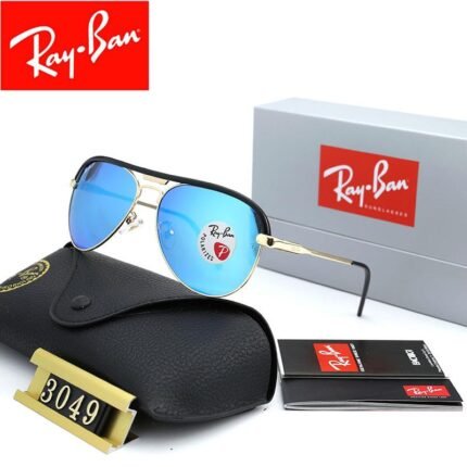 Ray Ban aviator series black gold rimmed and blue reflective lenses sunglasses for both men and women