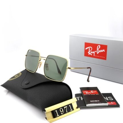 Ray Ban1971 Gold and Green Lens Square Sunglasses Unisex