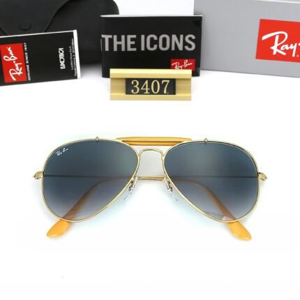 Ray Ban SHOOTER Silver and Yellow Edge Dark Blue Lens Classic Sunglasses for Men and Women