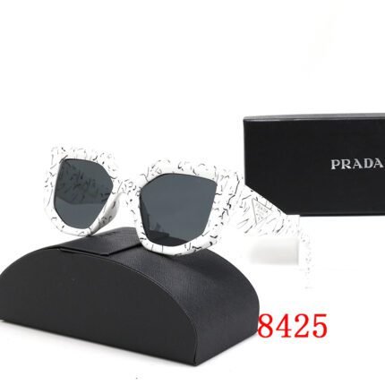 Prada white speckled and black hexagonal large frame sunglasses