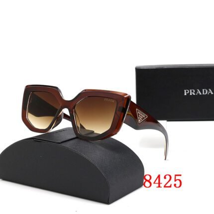 Prada brown tortoiseshell patterned hexagonal large frame sunglasses