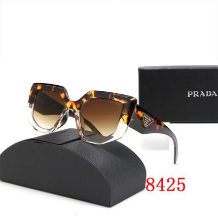 Prada black tortoiseshell pattern and transparent brown gradient hexagonal large frame sunglasses