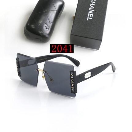 Chanel black and dark gray square frameless sunglasses
