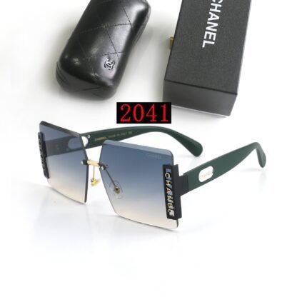 Chanel dark green and dark blue gradient square frameless sunglasses