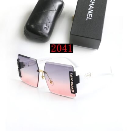 Chanel Transparent and Purple Pink Gradient Square Borderless Sunglasses