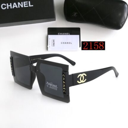 Chanel black square gold decorative sunglasses
