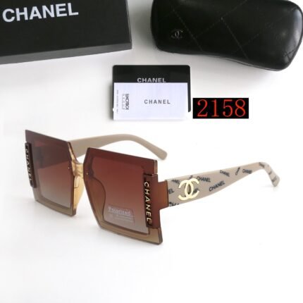Chanel beige pattern and brown square thick frame sunglasses
