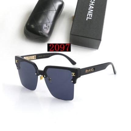 Chanel black and dark blue square half frame sunglasses