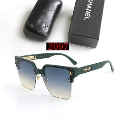 Chanel green and navy gradient square half frame sunglasses