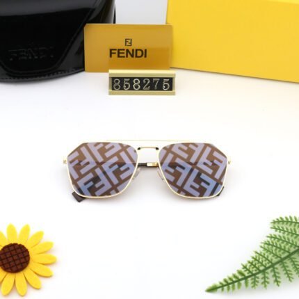 FENDI gold and brown camouflage lenses with irregular pentagonal sunglasses