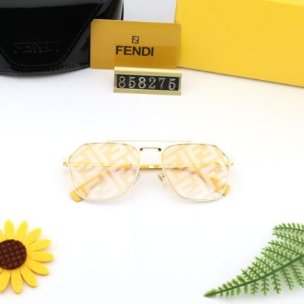 FENDI gold and gradient lemon camouflage lenses with irregular pentagonal sunglasses