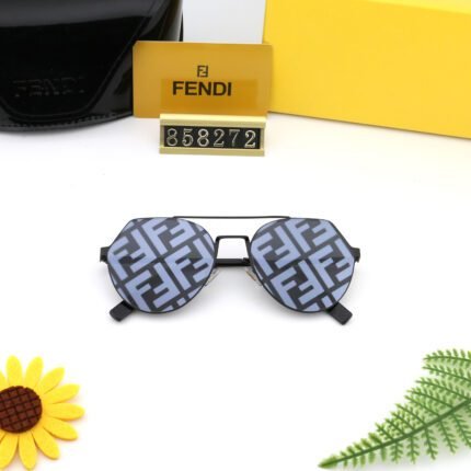 FENDI Black Edge and Haze Blue Camo Lens Hexagonal Double Beam Sunglasses for Women