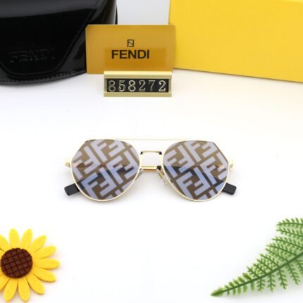 FENDI gold edged and transparent brown camouflage lenses hexagonal double beam sunglasses for women