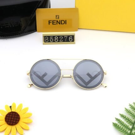 FENDI Grey Printed Lenses Metal Round Frame Sunglasses