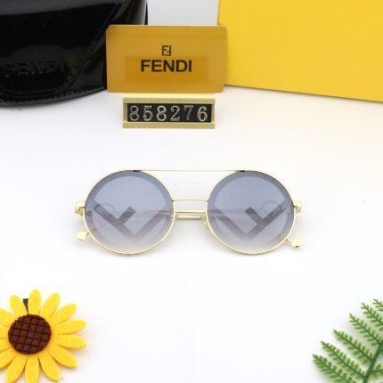 FENDI light gray printed lenses with metal round frame sunglasses