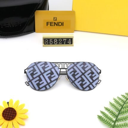 FENDI Black and Haze Blue Camo Mirror Square and Round Frame Sunglasses for Women