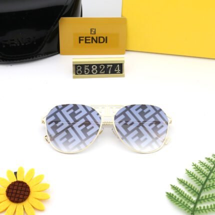 FENDI Gold and Gradient Haze Blue Camo Mirror Square and Round Frame Sunglasses for Women