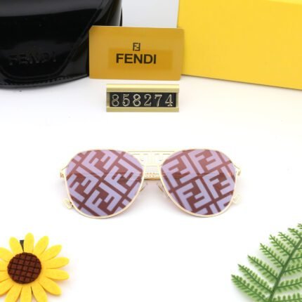 FENDI gold and burgundy camouflage lenses with square and round frame sunglasses for women