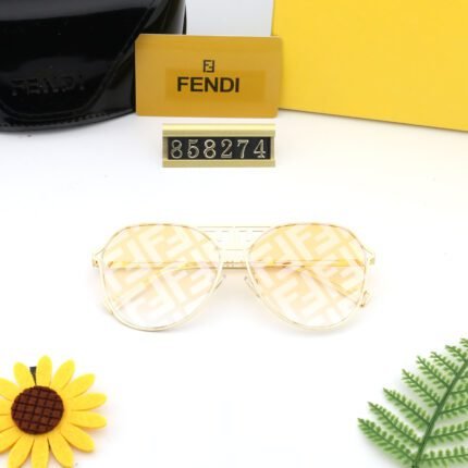 FENDI Gold and Lemon Yellow Gradient Camo Lens Square and Round Frame Sunglasses for Women