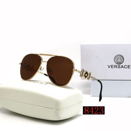 VERSACE gold rimmed and brown pilot double beam sunglasses