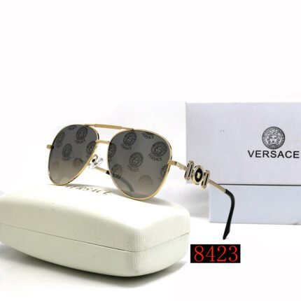 VERSACE gold edged and gray printed pilot double beam sunglasses