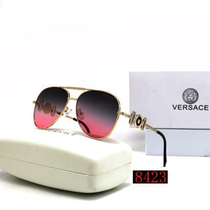 VERSACE Gold Edge and Deep Purple Gradient Pilot Double Beam Sunglasses