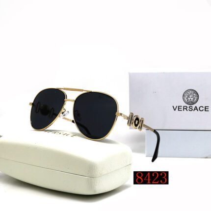VERSACE gold rimmed and black pilot double beam sunglasses