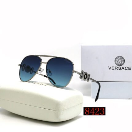 VERSACE Gold Edge and Deep Blue Gradient Pilot Double Beam Sunglasses