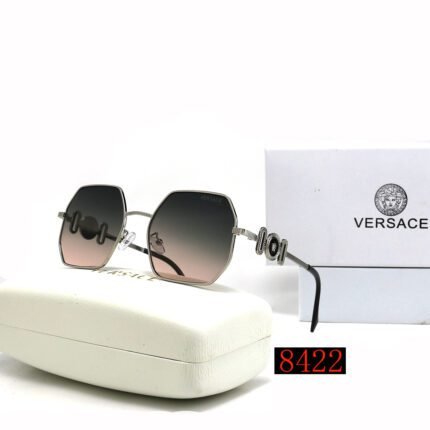 VERSACE Silver Edge and Black Pink Gradient Octagonal Frame Sunglasses
