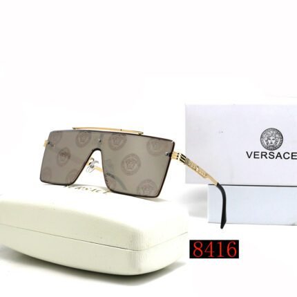 VERSACE gold rimmed and gray printed one-piece glass frame sunglasses