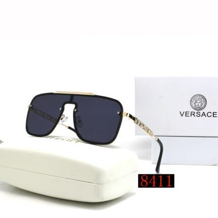 VERSACE embossed gold rims and black sunglasses