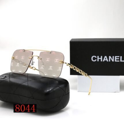Chanel gray print and gold edged square frameless sunglasses