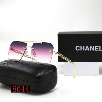 Chanel purple transparent gradient and gold rimmed square frameless sunglasses