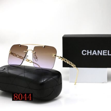 Chanel brown purple gradient and gold rimmed square frameless sunglasses