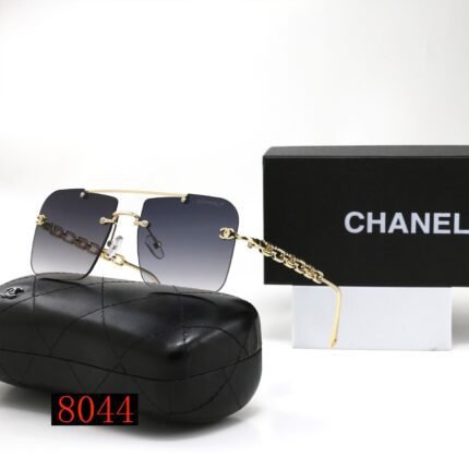 Chanel deep blue  gradient and gold edged square frameless sunglasses