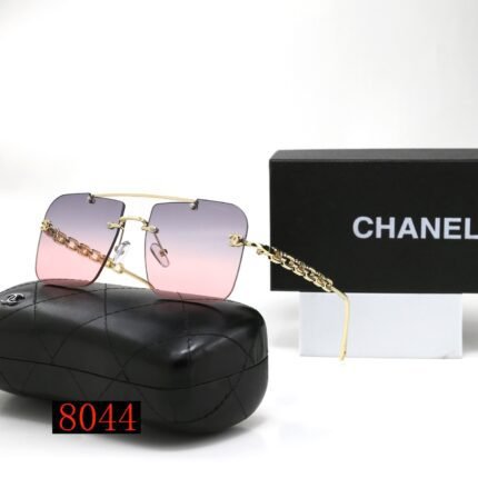Chanel light purple pink gradient and gold rimmed square frameless sunglasses