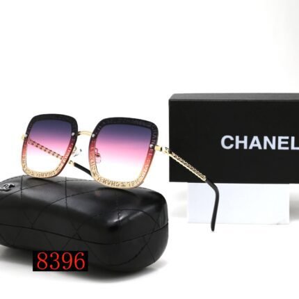Chanel Purple and Transparent Gradient Square Letter Gold Decorative Sunglasses