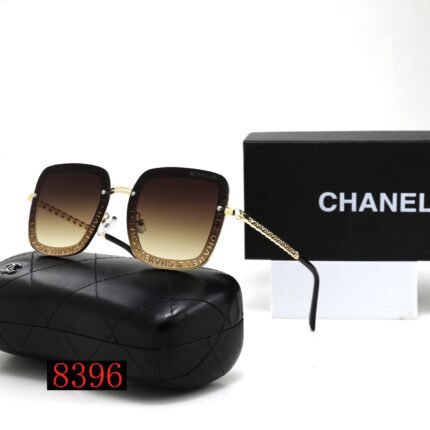 Chanel dark brown gradient square letter gold decorative sunglasses