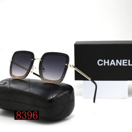 Chanel black and dark blue gradient square letter gold decorative sunglasses