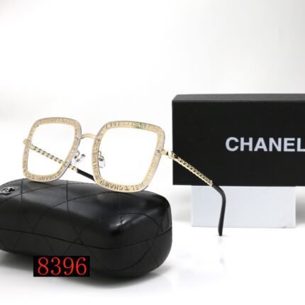 Chanel Transparent Square Letter Gold Decorative Sunglasses