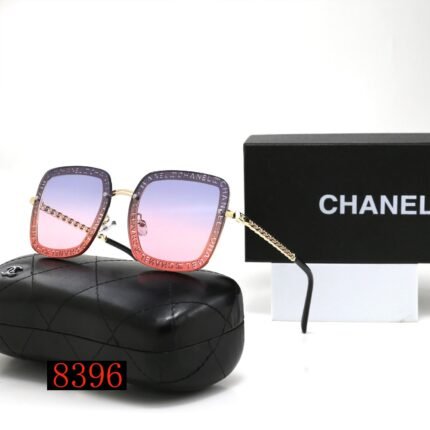 Chanel Purple Gradient Square Letter Gold Decorative Sunglasses