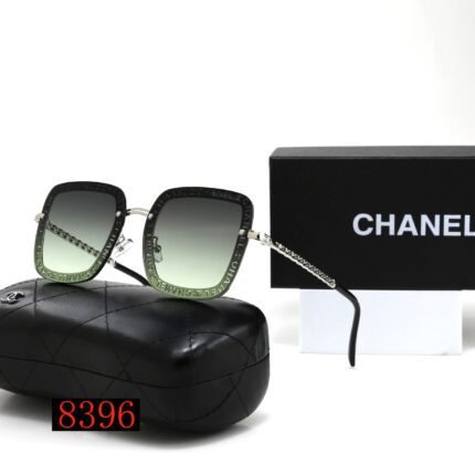 Chanel Green Gradient Square Letter Sviler Decorative Sunglasses